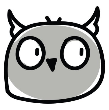 Gri baykuş başı, illüstrasyon, beyaz arkaplanda vektör.