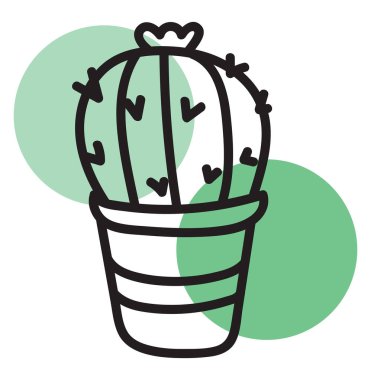 Yuvarlak kaktüs, saksıda bir çiçek, illüstrasyon, beyaz arka planda bir vektör..