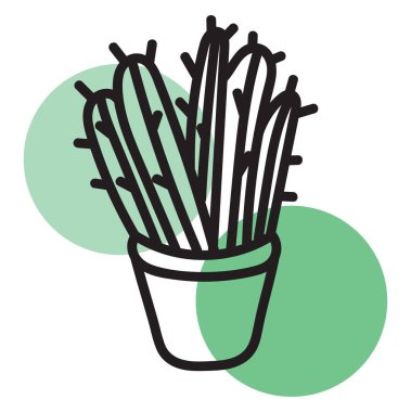 Bir tencerede beş uzun kaktüs, illüstrasyon, beyaz arkaplanda vektör.