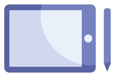 Beyaz arkaplandaki mavi tablet, çizim, vektör