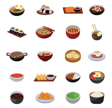 Beyaz arka planda Asya yemeği, illüstrasyon, vektör