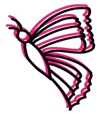 Kanatlarında ilginç bir tasarım olan pembe kelebek, beyaz arkaplanda illüstrasyon, vektör