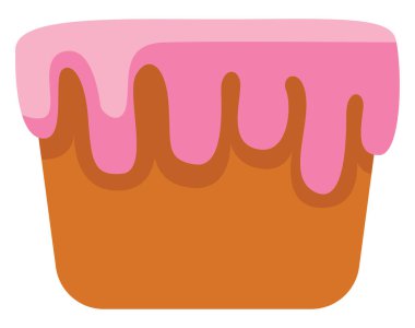 Üzerinde pembe krema olan pasta, illüstrasyon, beyaz arka planda vektör