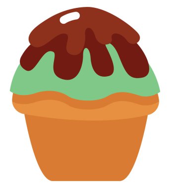 Yeşil ve kırmızı kremalı kek, illüstrasyon, beyaz arkaplanda vektör