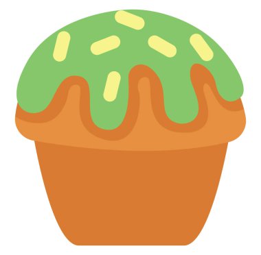 Üzerinde yeşil krema ve serpiştirilmiş kek, beyaz arkaplan üzerinde illüstrasyon, vektör