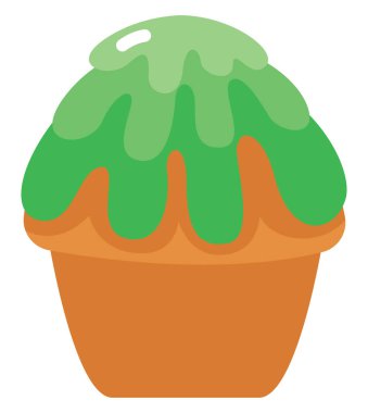 Yeşil kremalı, resimli, beyaz arkaplanlı basit kek.