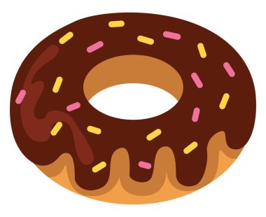 Çikolataya batırılmış donut, serpiştirme, resimleme, beyaz arka planda vektör.