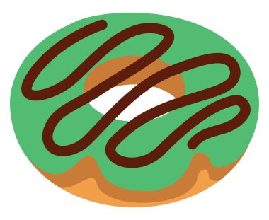 Yeşil kremalı ve çikolatalı çörek, illüstrasyon, beyaz arka planda vektör.