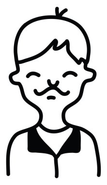 İnce bıyıklı, resimli, beyaz arka planda vektör.