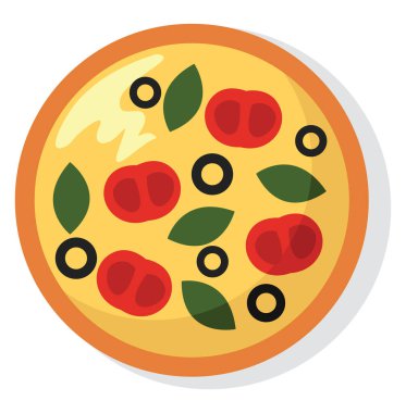 Peynirli pizza, resimli, beyaz arka planda vektör.