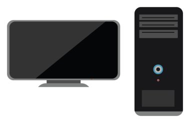 Masaüstü bilgisayarı, illüstrasyon, beyaz arkaplan üzerindeki vektör.