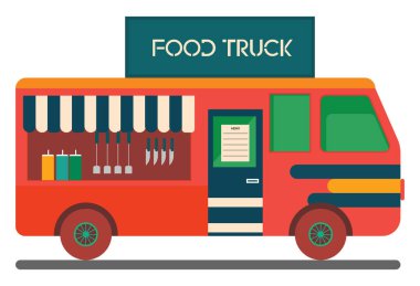 Yemek kamyonu, illüstrasyon, beyaz arkaplan vektörü.