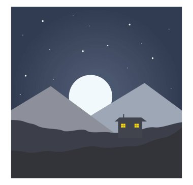 Geceleyin ay, beyaz arkaplanda illüstrasyon, vektör.