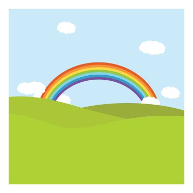 Gökyüzünde gökkuşağı, beyaz arkaplanda illüstrasyon, vektör.