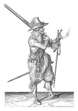 Bir asker, Tam Uzunluk, sağa, bir tüfek (belirli bir tür ateşli silah), vintage oyma.