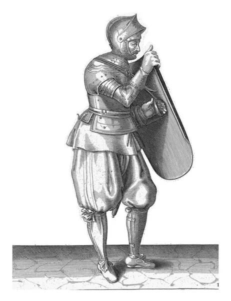 Exercise Targe Rapier Soldier Detaches His Hand Belt Targe 1618 — Stock Photo, Image