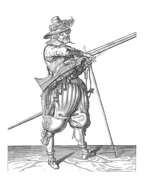 Voják Hlídce Plná Délka Vpravo Držící Mušketu Určitý Typ Střelné — Stock fotografie