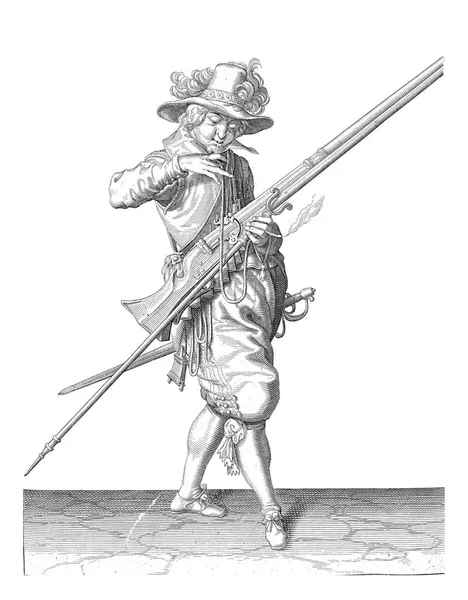 Een Soldaat Gehele Lengte Naar Rechts Met Een Musket Een — Stockfoto