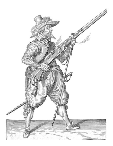 Voják Celé Délce Napravo Držící Mušketu Určitý Typ Střelné Zbraně — Stock fotografie
