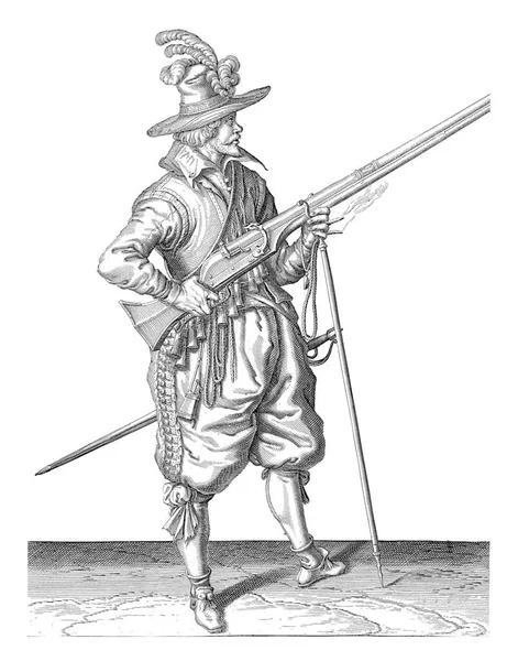 Guardian Soldier Holding Musket Του Μια Γωνία Δεξιά Πλευρά Δάχτυλο — Φωτογραφία Αρχείου