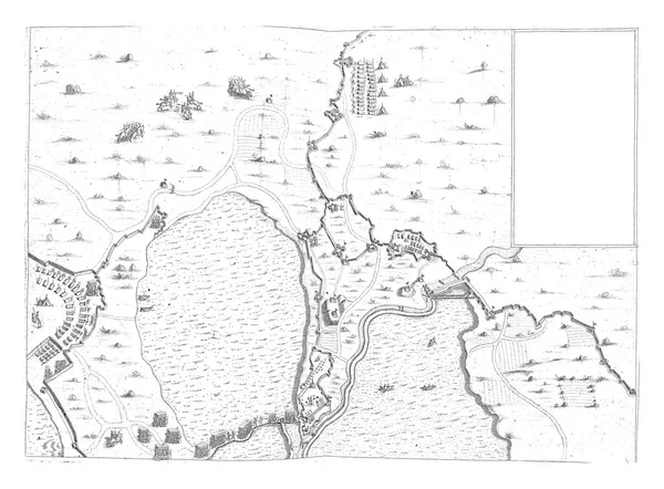 スペインの位置とモーリスの軍のキャンプの間の浸水地域の地図 ヴィンテージ彫刻 — ストック写真