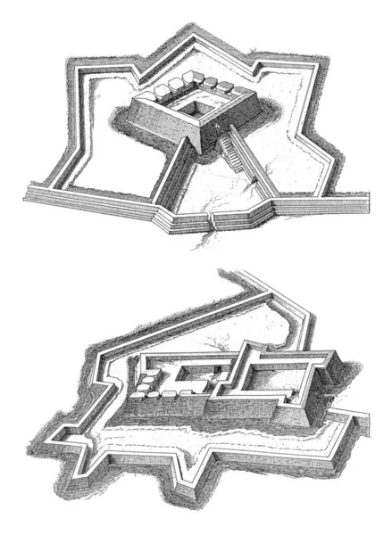 Два Типа Испанских Крепостей Один Над Другим Время Осады Бреды — стоковое фото