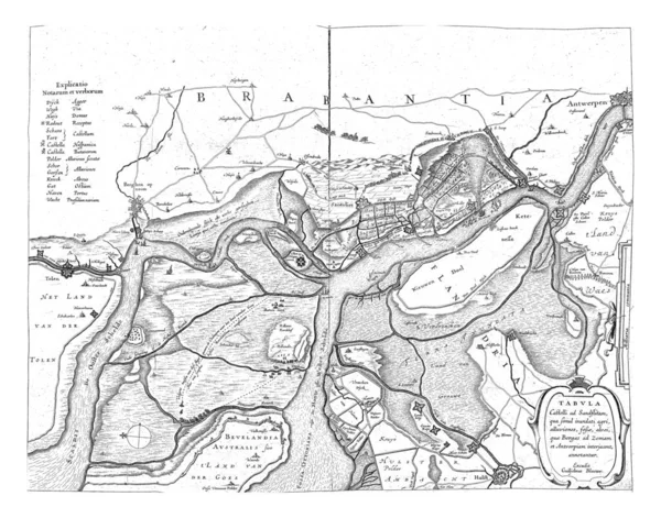 Mapa Dos Fortes Ooster Westerschelde Torno Zandvliet 1627 Gravura Vintage — Fotografia de Stock