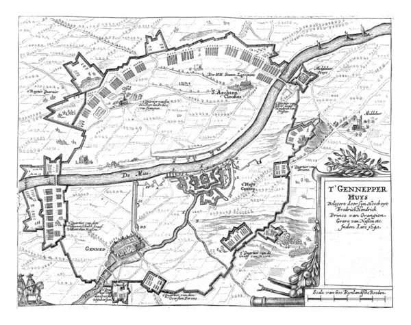 Mapa Huis Gennep Obléhaná Dobytá Státní Armádou Pod Vedením Frederika — Stock fotografie