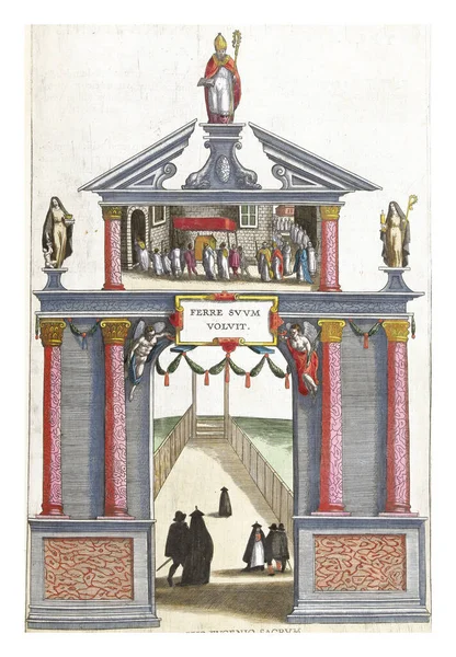 Small Triumphal Gate Honor Saint Eugen 1599 Vintage Engraving — Stock Photo, Image