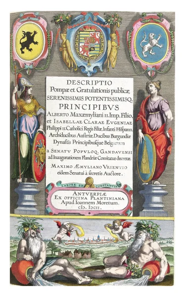 Titeldruck Für Die Beschreibung Des Eintritts Albrechts Und Isabellas Gent — Stockfoto