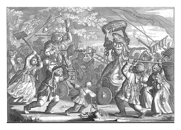 Борьба Между Ветровой Торговлей Надвигающейся Бедностью 1720 Винтажная Гравировка — стоковое фото