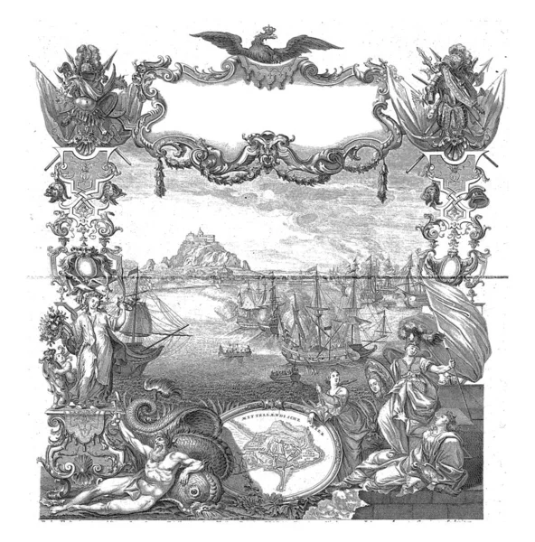 Conquista Gibraltar 1704 Gravura Vintage — Fotografia de Stock