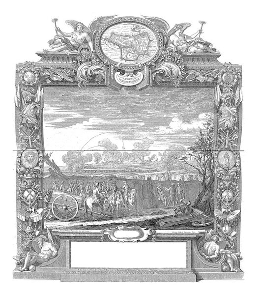 Осада Аугсбурга, 1703 г., винтажная гравировка.