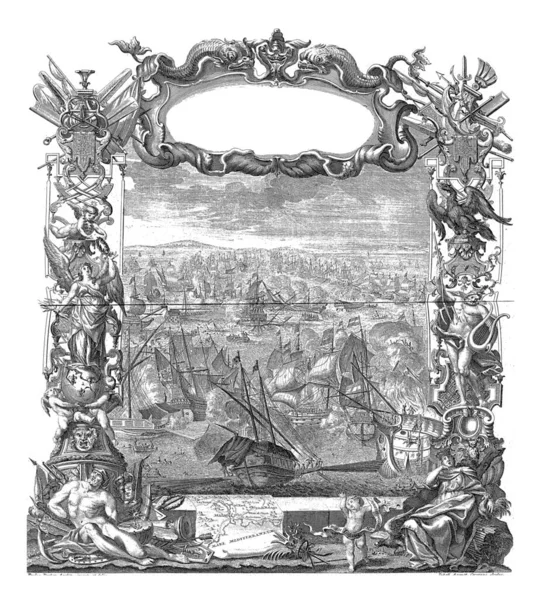 Slaget Vid Malaga 1704 Vintage Gravyr — Stockfoto