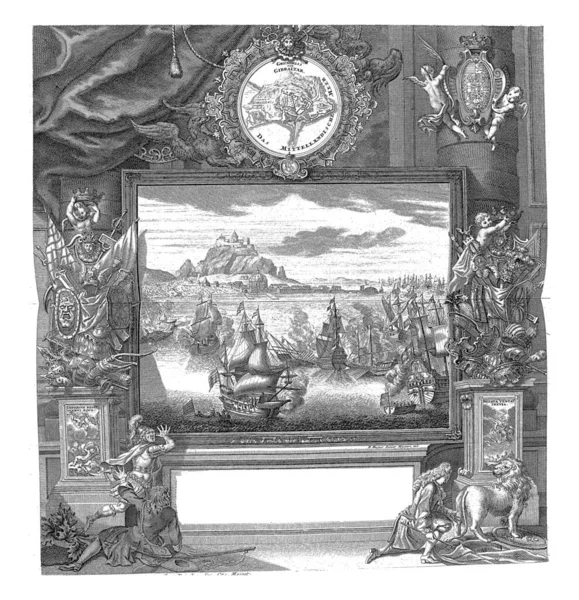 直布罗陀的救济 1705年 老式雕刻 — 图库照片