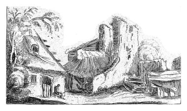 Farmhouse near ruins of a wall, anonymous, 1600 - 1699