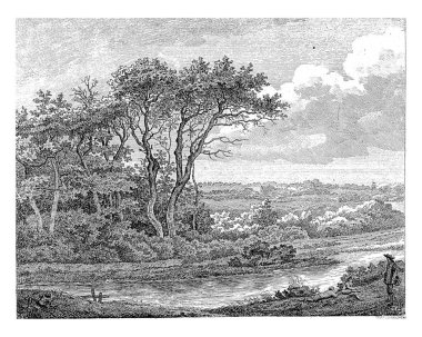 Landscape with river. Three figures in the foreground on the right.