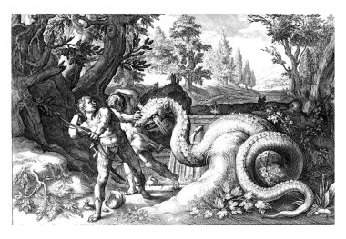 The men of Cadmus are killed by the dragon that guards the water source.