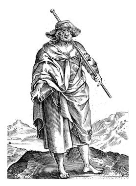 Landscape with the Apostle James the Greater. He holds a book in one hand and a pilgrim's staff on his arm.