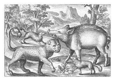 Leopard, Wild Boar and Two Dogs, Nicolaes de Bruyn, 1594