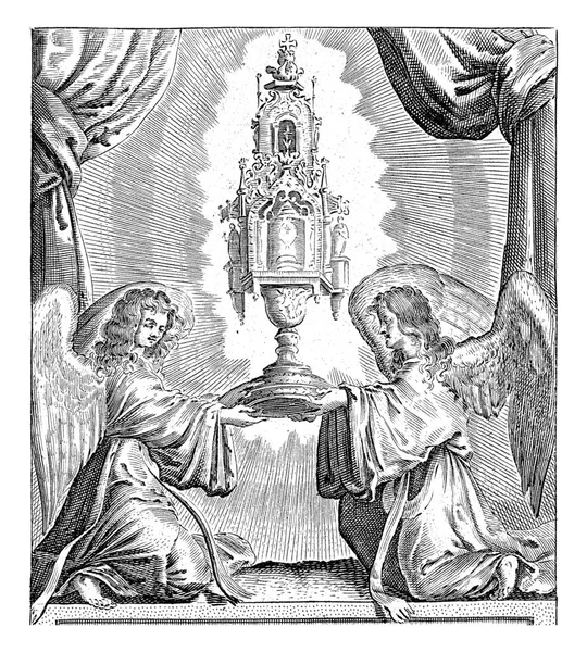Two Angels Monstrance Which Blessed Sacrament Print Series Scenes Miracle — Photo