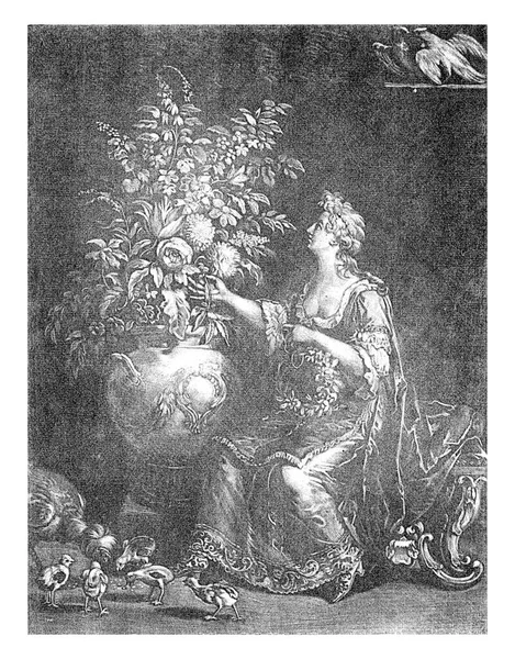 Allegorical Representation Spring Young Woman Plaits Spring Wreath She Takes — 图库照片