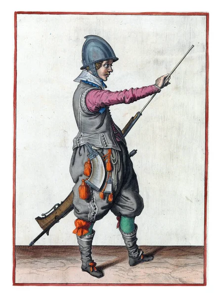 Soldier Full Length Right Holding Rudder Type Firearm His Left — Stock Fotó