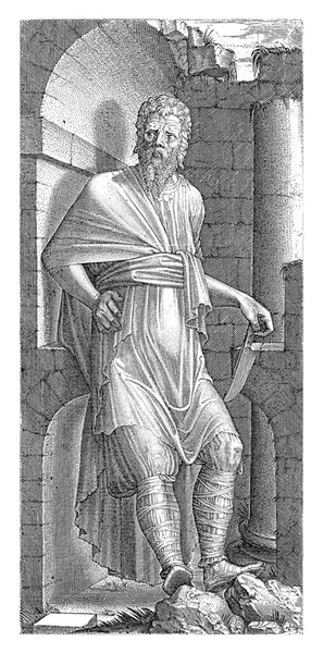 Apostle Bartolomew Leaning Ruin Knife Hand — Stockfoto