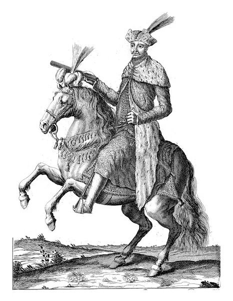 Portrait Hungarian Statesman Imre Thokoly Horseback Command Staff Hand Bottom — 图库照片