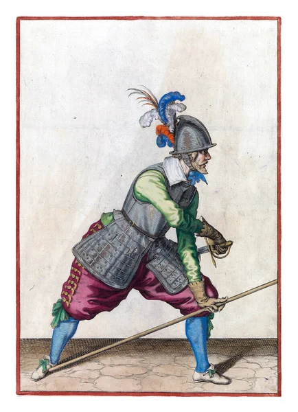 Soldier Full Length Right Placing His Spear Lance His Left — Zdjęcie stockowe