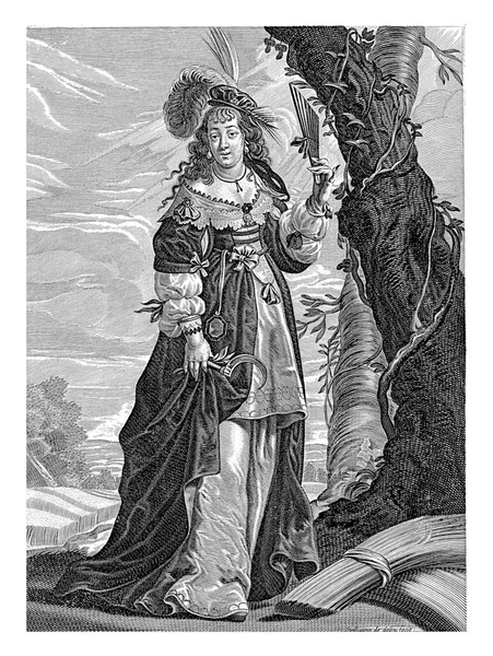 Summer Guise Woman Seventeenth Century Clothing Fan One Hand Sickle — Fotografia de Stock
