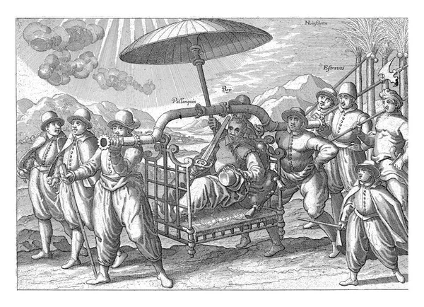Wealthy Portuguese Moved Two Servants Sedan Chair Another Servant Wearing — 스톡 사진