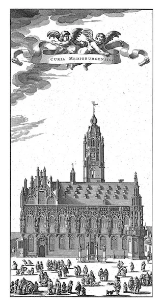 View Town Hall Middelburg Located Markt Two Putti Banderole Title — Stock Fotó