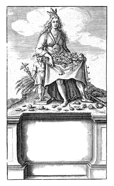 Allegorische Figur Des Überflusses Mit Einer Gebärmutter Voller Blumen Getreidegarbe — Stockfoto